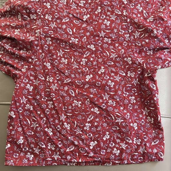 Madewell Red Floral Puff Sleeve V Neck Cotton Blouse Top Size XS - Picture 8 of 12